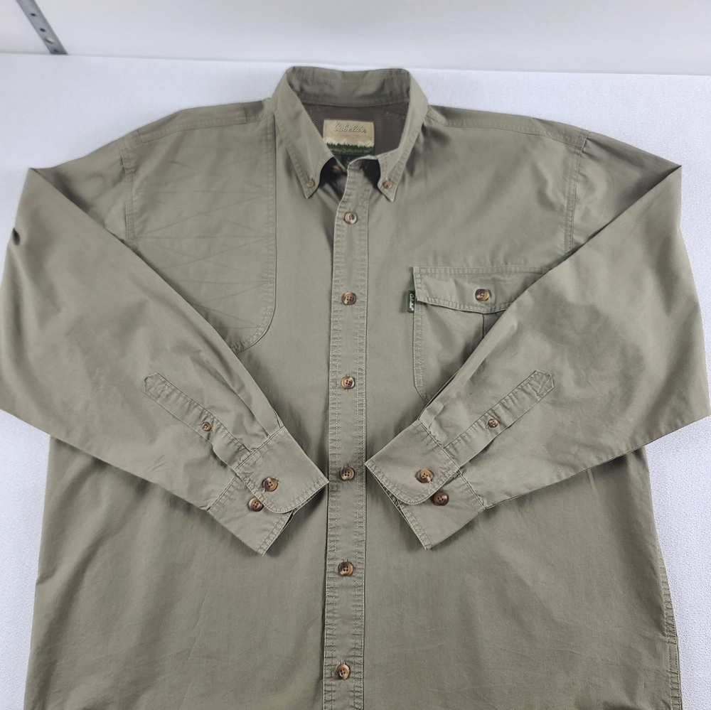 Cabela's Vented Button Up Shirt Brown Twill Work Utility Men's Lg